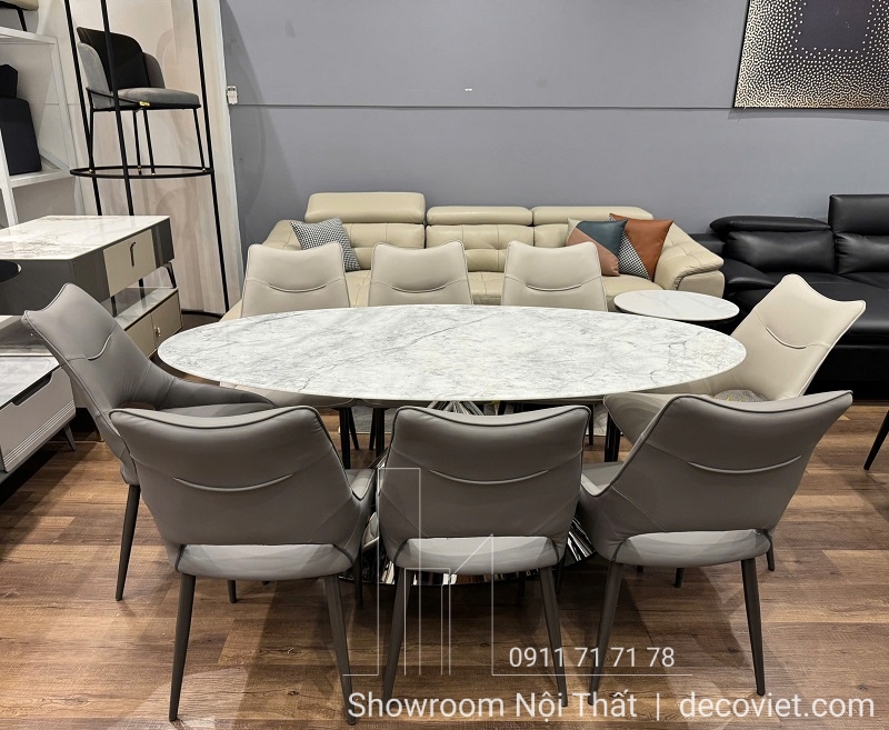 bàn ăn mặt đá oval 8 ghế