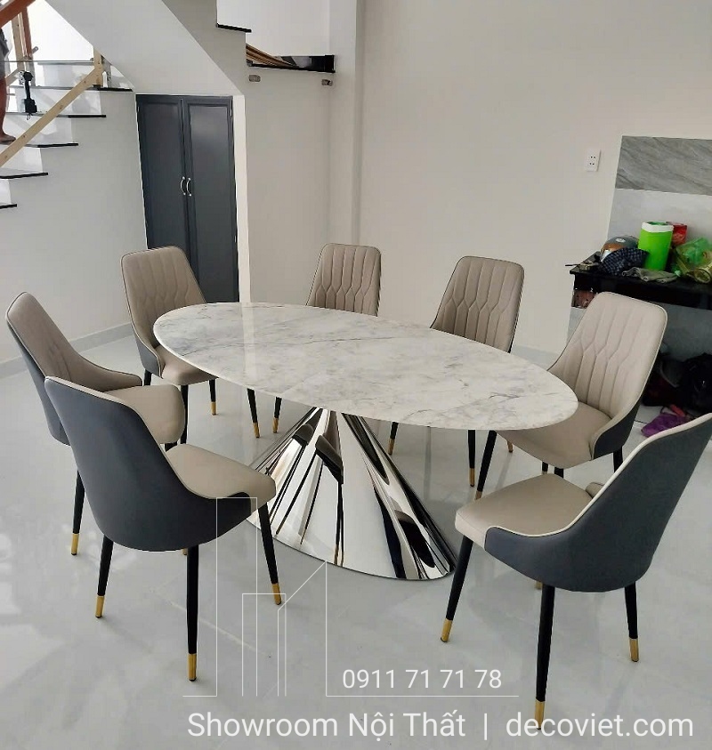 bàn ăn mặt đá 8 ghế cao cấp