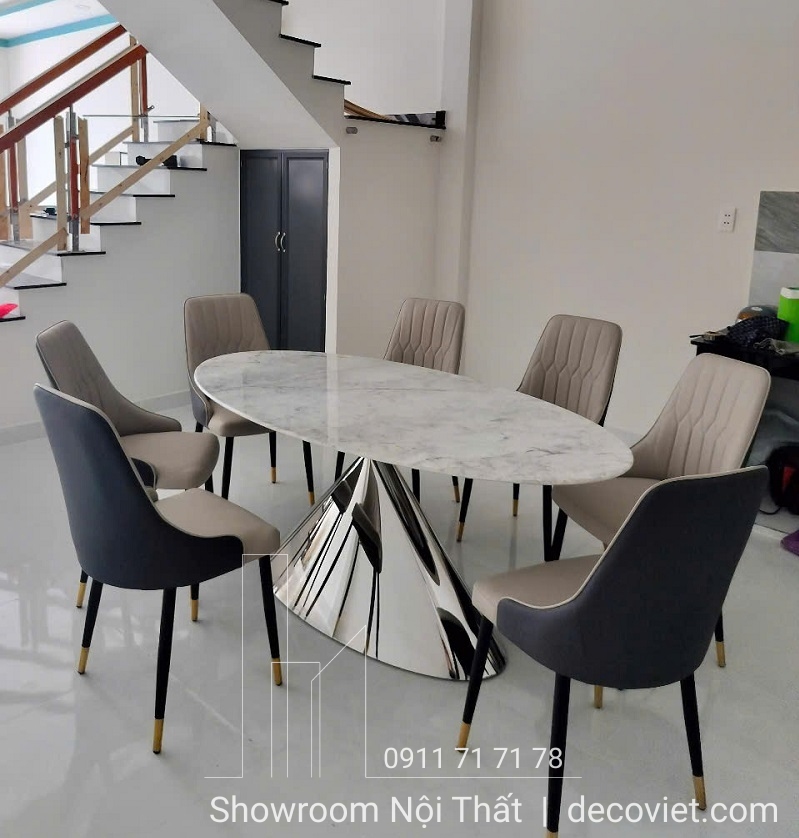 bàn ăn mặt đá 8 ghế nhập khẩu