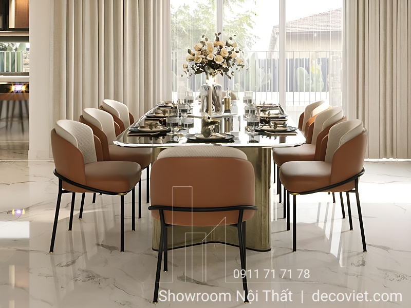 bàn ăn 8 ghế mặt đá hiện đại
