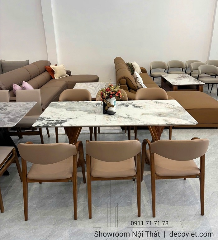 Mẫu bàn ăn 6 ghế chân gỗ hương mặt đá 2610S đẹp sang trọng