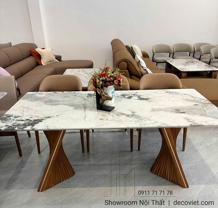 Bộ bàn ăn gỗ chân đá 6 ghế cao cấp 2610S tiện nghi cho nhà phố