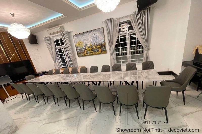 Bàn ăn kéo dài 1m8 thành 2m6 ghép đôi thành bàn 22 ghế