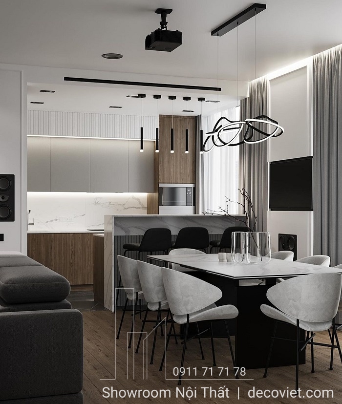 bàn ăn mặt đá kéo dài 8 ghế