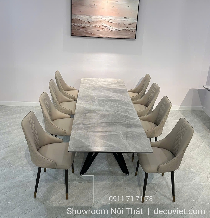 bàn ăn kéo dài mặt đá hiện đại