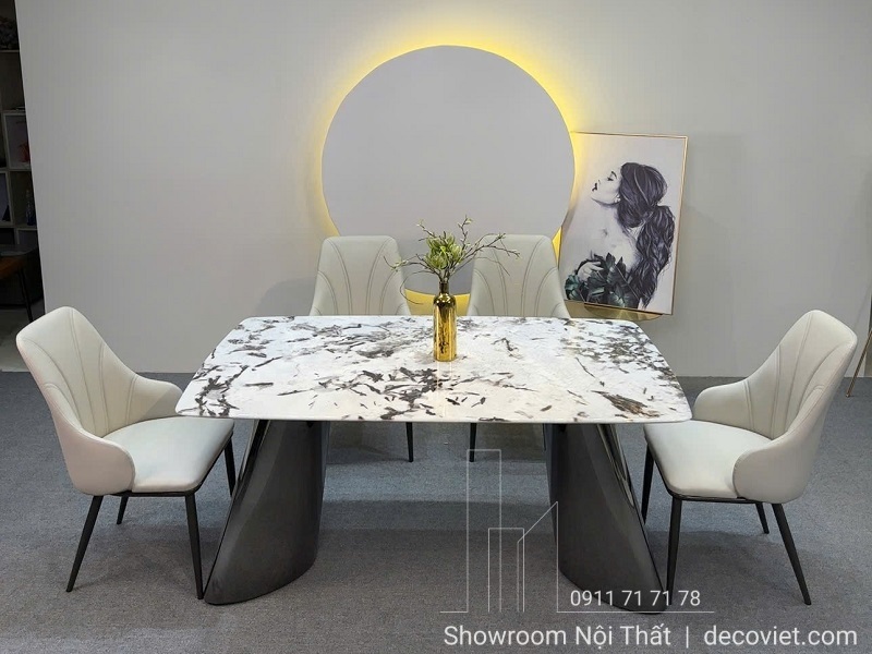 bàn ăn mặt đá chân sắt 4 ghế