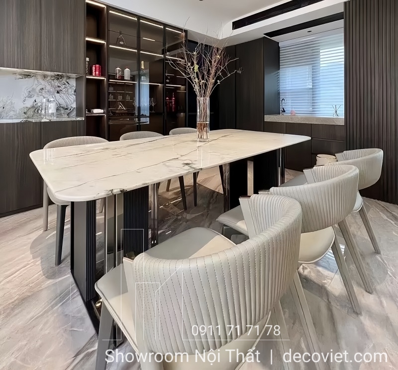 bàn ăn mặt đá hiện đại 6 ghế