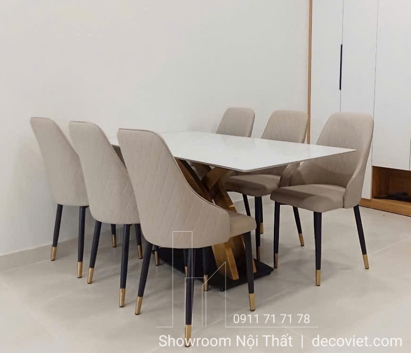 bàn ăn mặt đá 6 ghế hiện đại
