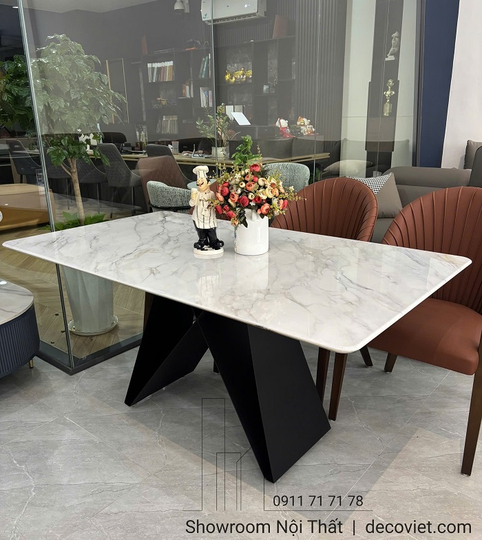 bàn ăn mặt đá chân sắt thiết kế tối giản, hiện đại
