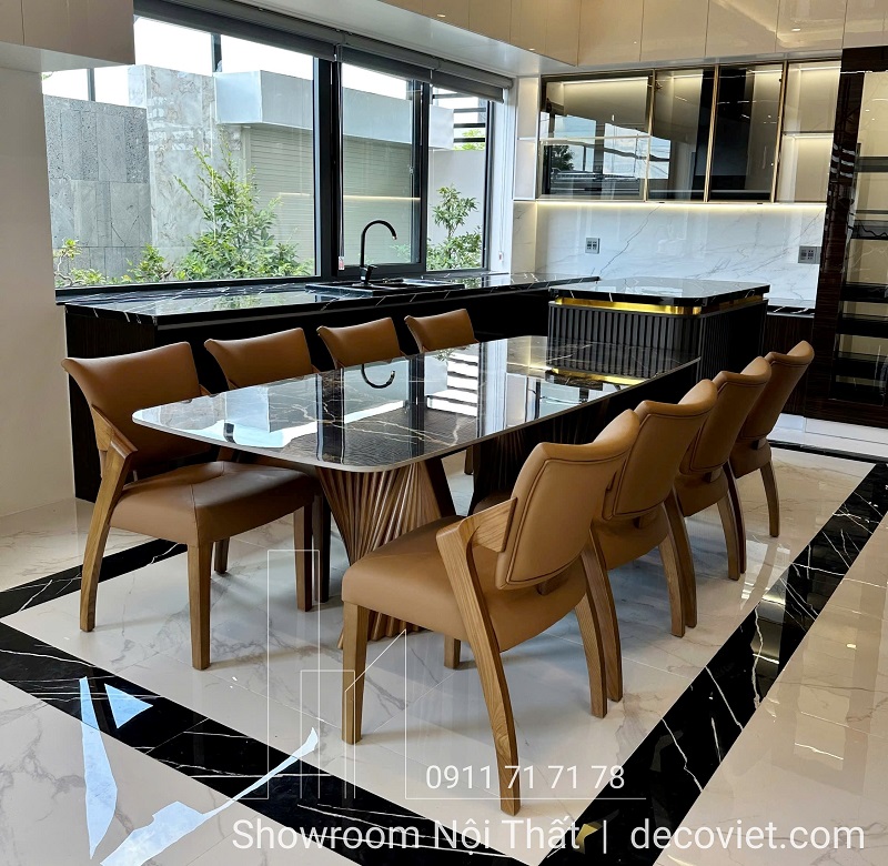 bàn ăn 8 ghế mặt đá cao cấp