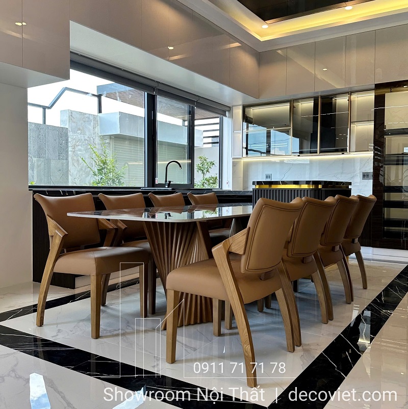 bàn ăn mặt đá 8 ghế nhập khẩu