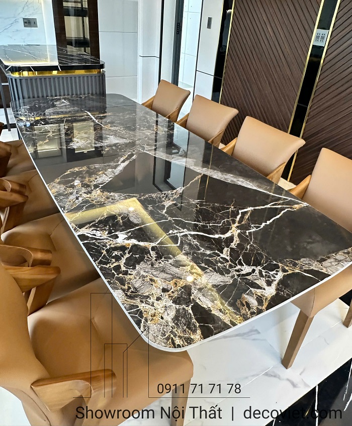 bàn ăn mặt đá lamar 8 ghế'