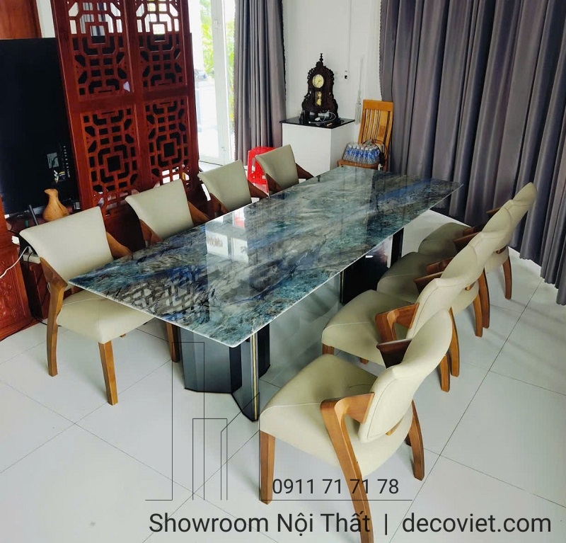 bàn ăn mặt đá cẩm thạch 8 ghế