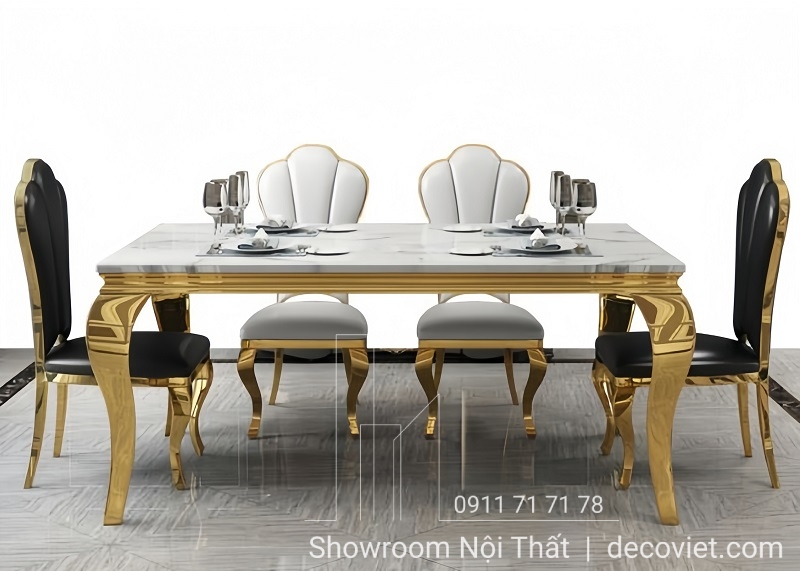 bàn ăn tân cổ điển mặt đá\