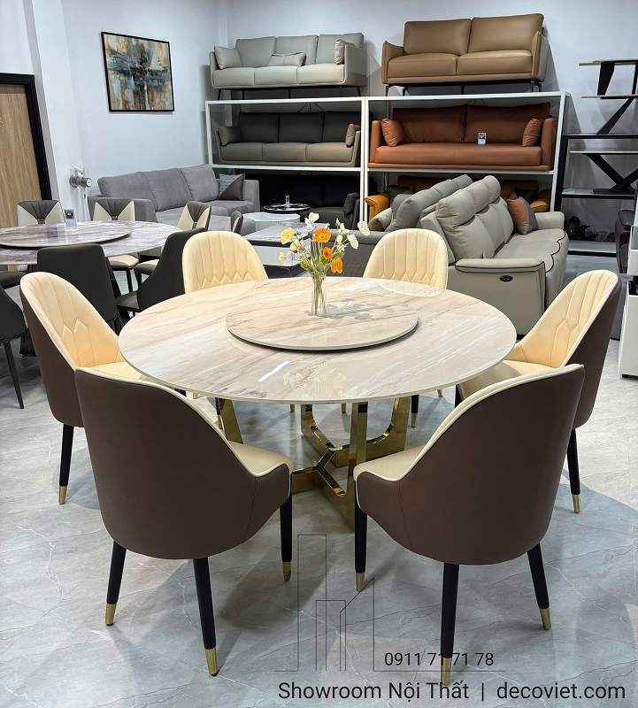 Bộ bàn ăn tròn 2807S mặt đá sang trọng 6 ghế