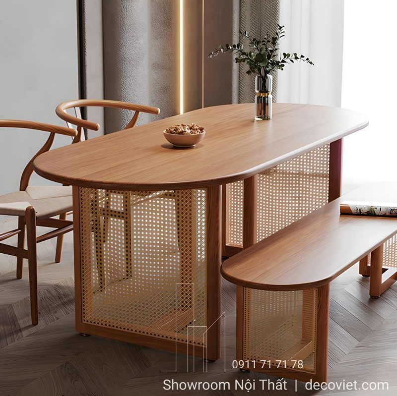 bộ bàn ghế ăn gỗ tự nhiên thiết kế bo tròn hiện đại