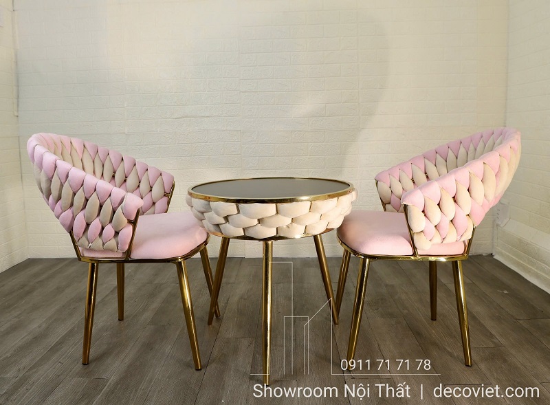 bàn cafe 2 người mặt đá chân mạ vàng hiện đại