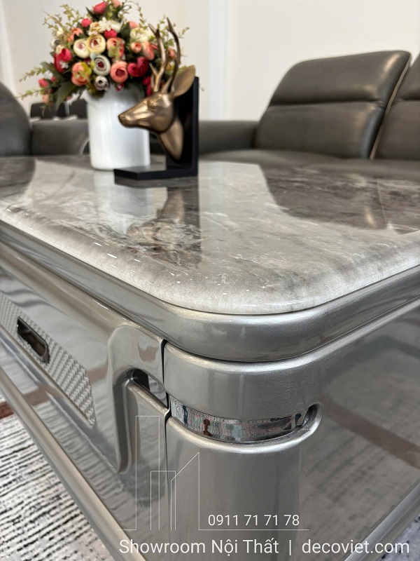 Sofa da thật hiện đại 988T kết hợp bàn trà mặt đá tự nhiên