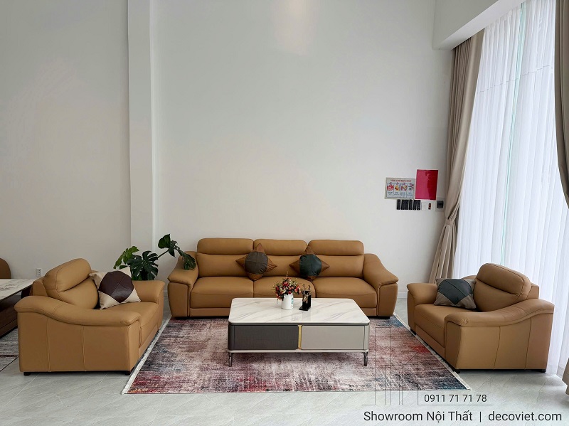 Bộ sofa da bò thật nhập khẩu 1123T sang trọng cho phòng khách hiện đại