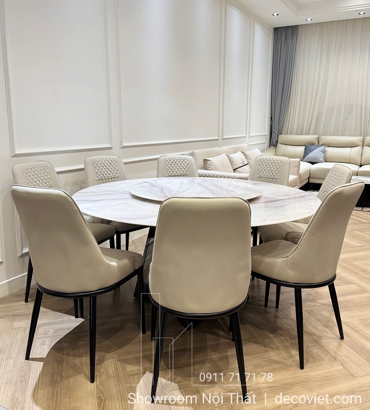bàn ăn tròn mặt đá 8 ghế