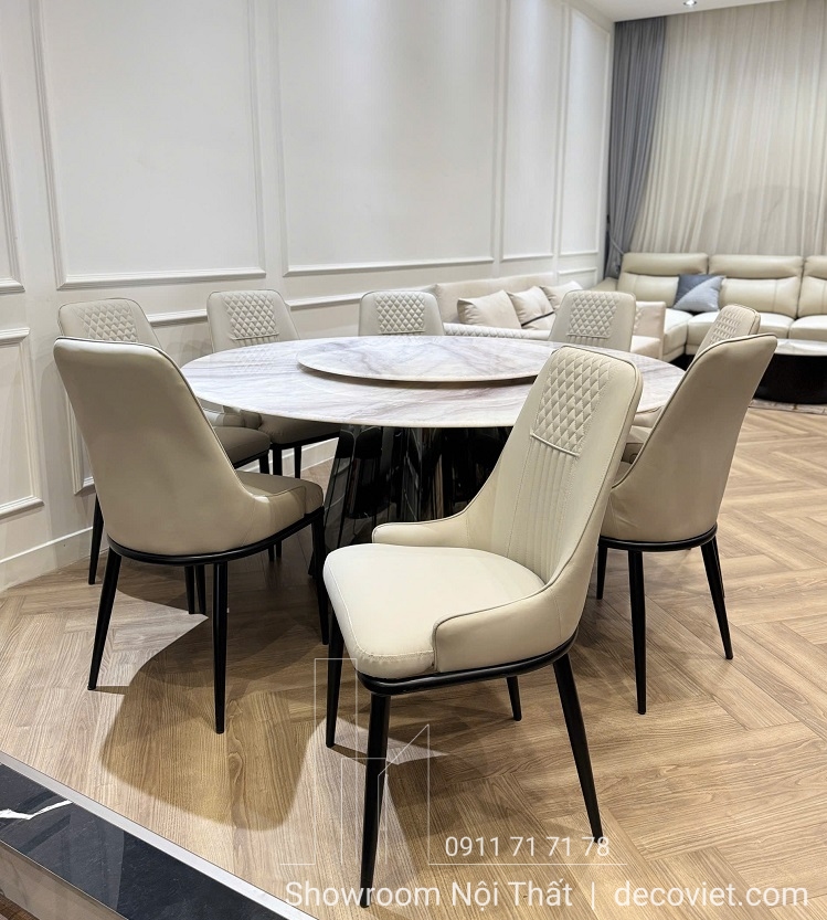 bàn ăn tròn mặt đá tự nhiên 1m6