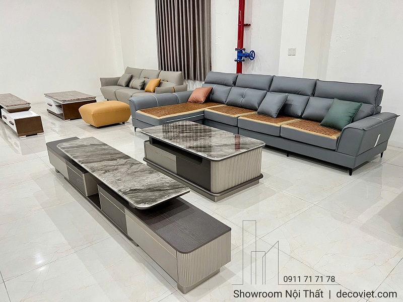 Bàn trà mặt đá và kệ tivi đồng bộ cho phòng khách hiện đại