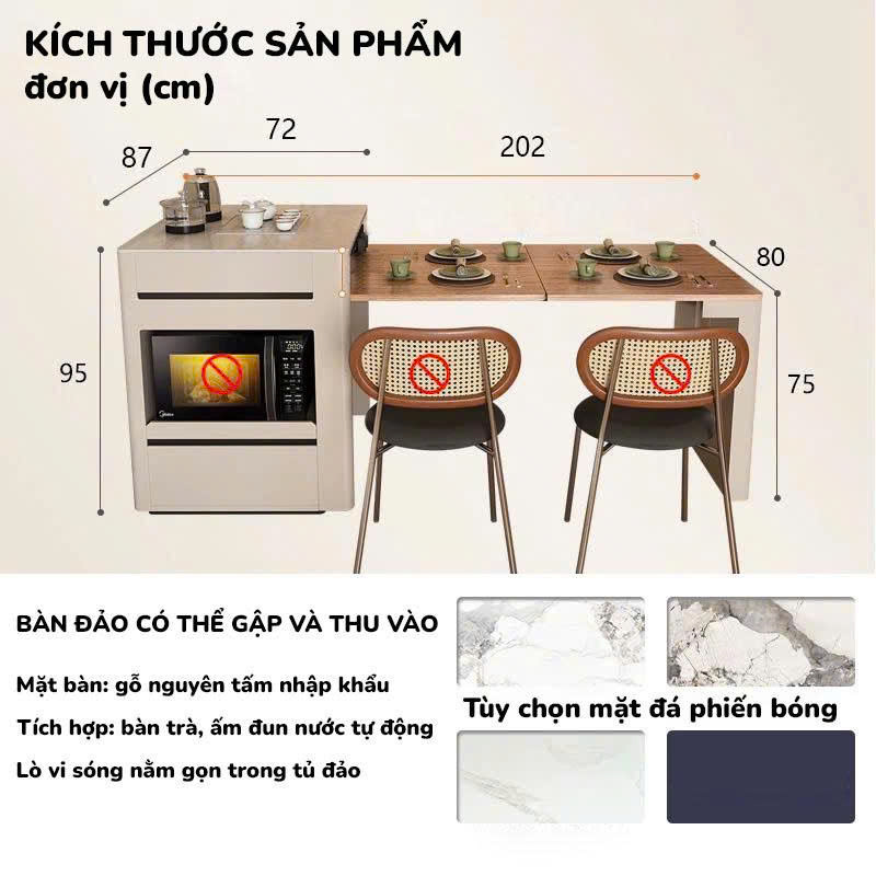 Bàn đảo bếp kết hợp bàn ăn thông minh, phù hợp mọi không gian sống