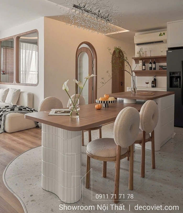 Bàn đảo bếp 2654S màu trắng kết hợp vân gỗ tinh tế