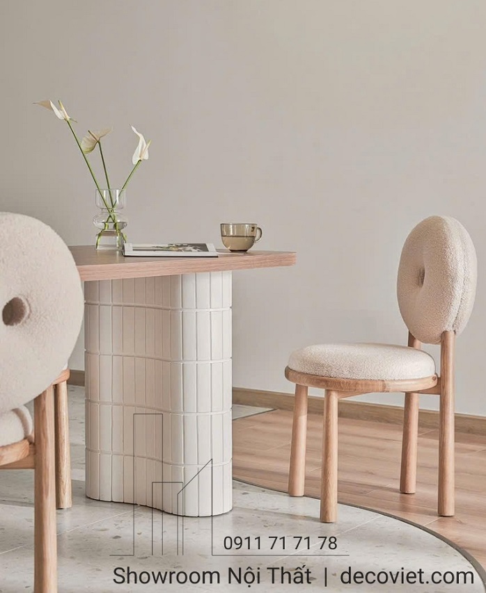 Mẫu bàn đảo bếp kết hợp bàn ăn đẹp phối cùng ghế ăn Donut cao cấp