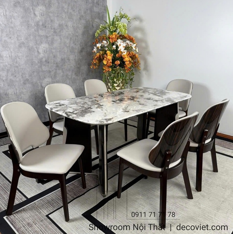 Ghế ăn đơn giản hiện đại tông trắng – đen, phù hợp nhiều kiểu bàn ăn mặt đá