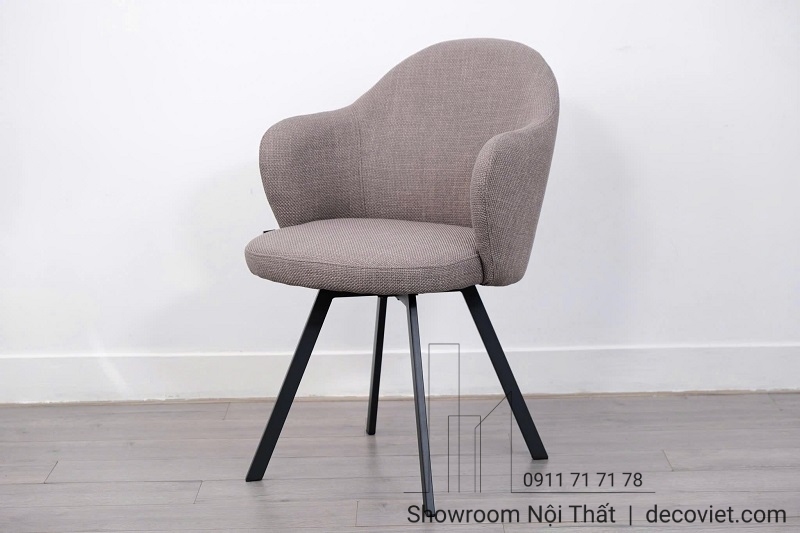 mẫu ghế ăn xoay chân sắt bọc vải xám nhạt