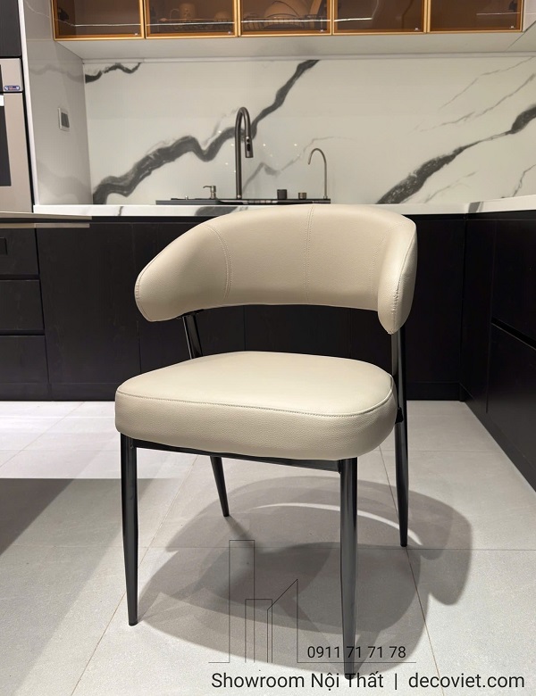 Ghế ăn bọc da chân sắt hiện đại màu kem