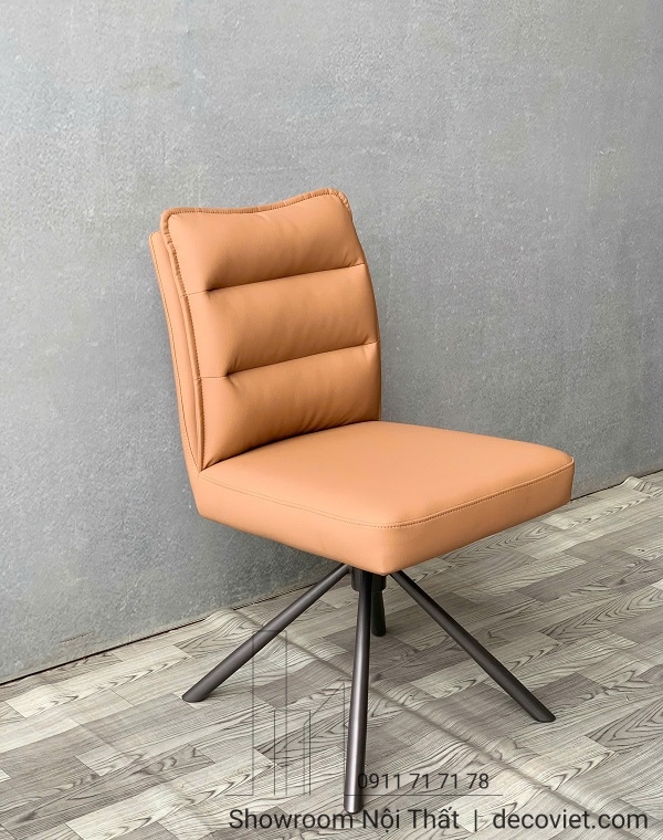 Ghế ăn đẹp chân xoay 360 độ màu cam da bò phối nội thất sang trọng