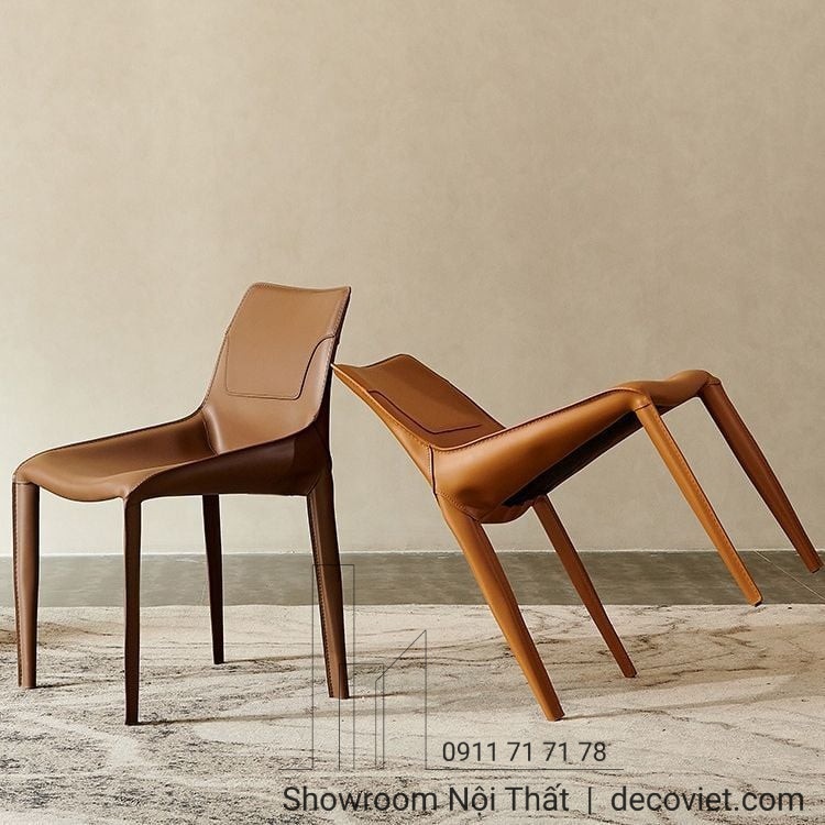 Ghế ăn bọc da nâu cao cấp lưng cong mềm mại và êm ái
