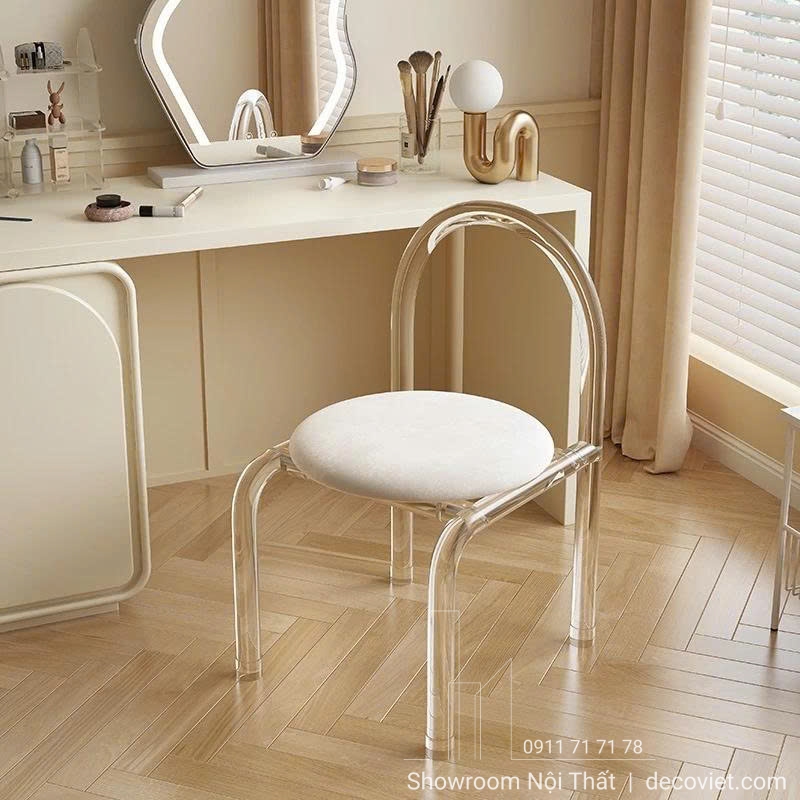 Ghế bàn trang điểm 1115S khung trong suốt đệm trắng êm sang nhẹ