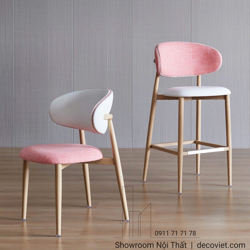 ghế bar gỗ phối da và vải hiện đại