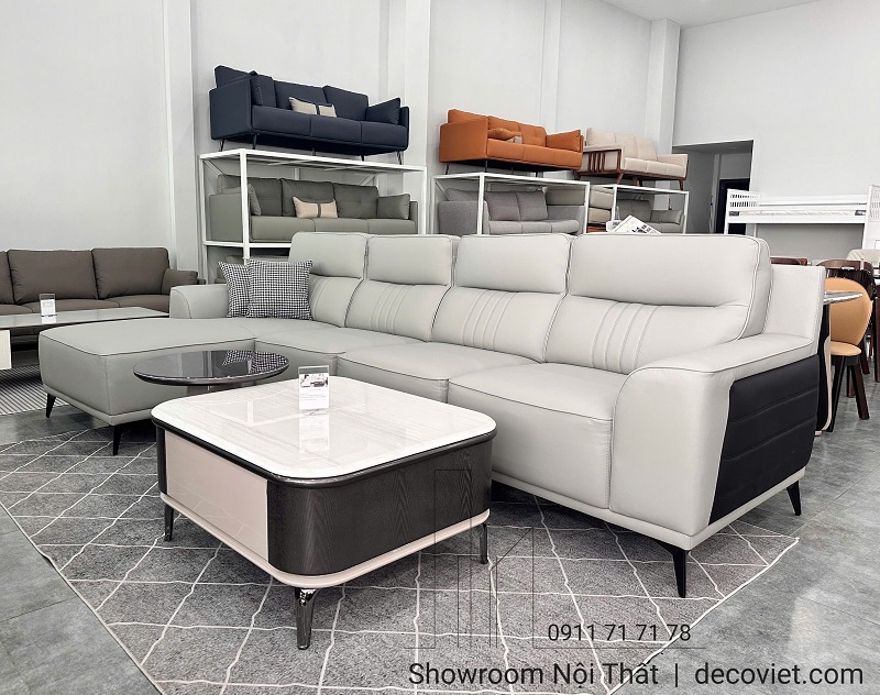 Sofa da cao cấp 1105T màu trung tính, bọc da mềm mịn, dễ vệ sinh