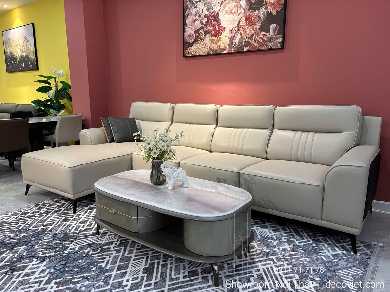 Sofa chữ L bọc da cao cấp phù hợp nhà phố chung cư, nhà phố