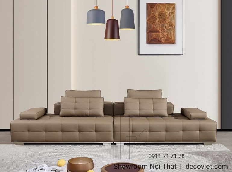 sofa da 1063t thiết kế vuông vức tinh tế phong cách châu âu