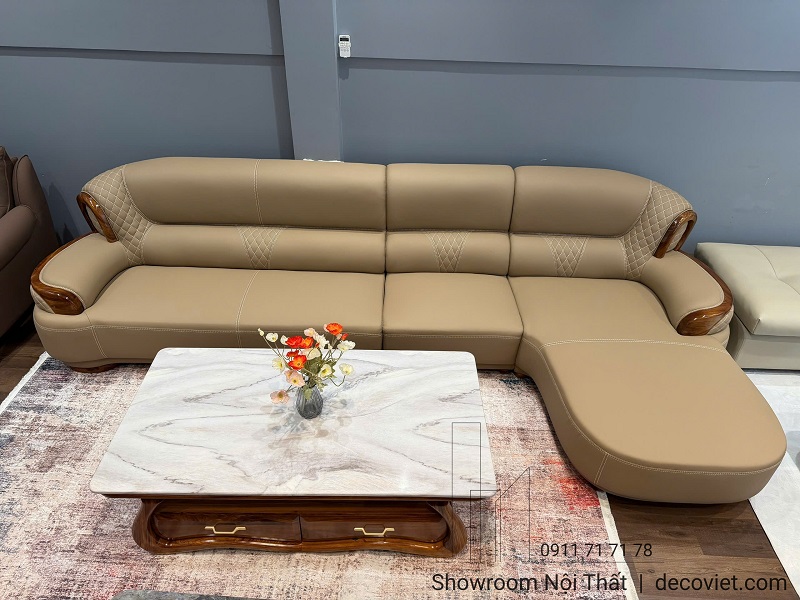 Sofa gỗ mun tự nhiên kết hợp da bò cao cấp hiện đại