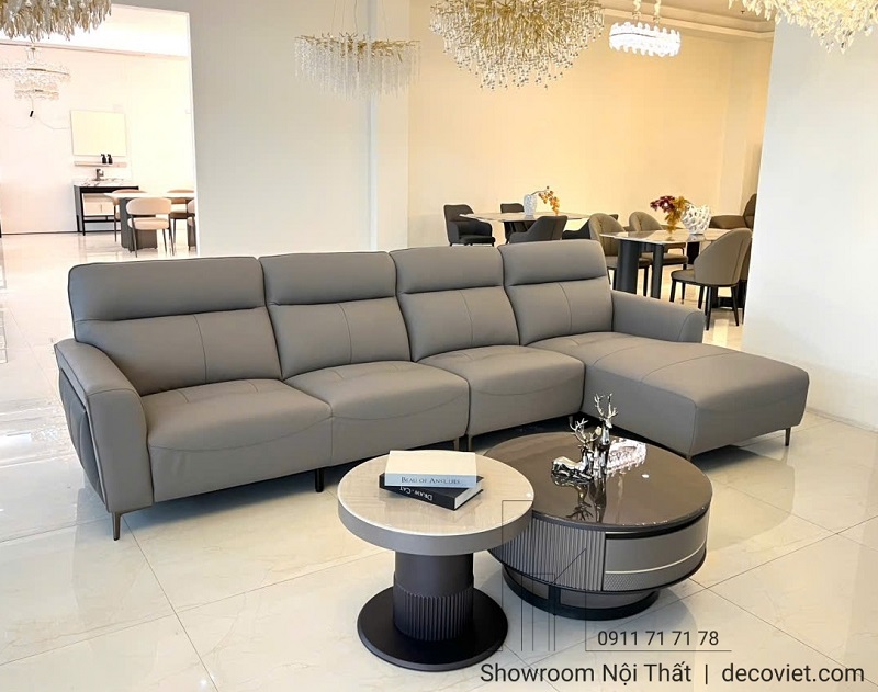 Sofa da nhập khẩu hiện đại 1071T gam màu xám nhạt phù hợp mọi không gian
