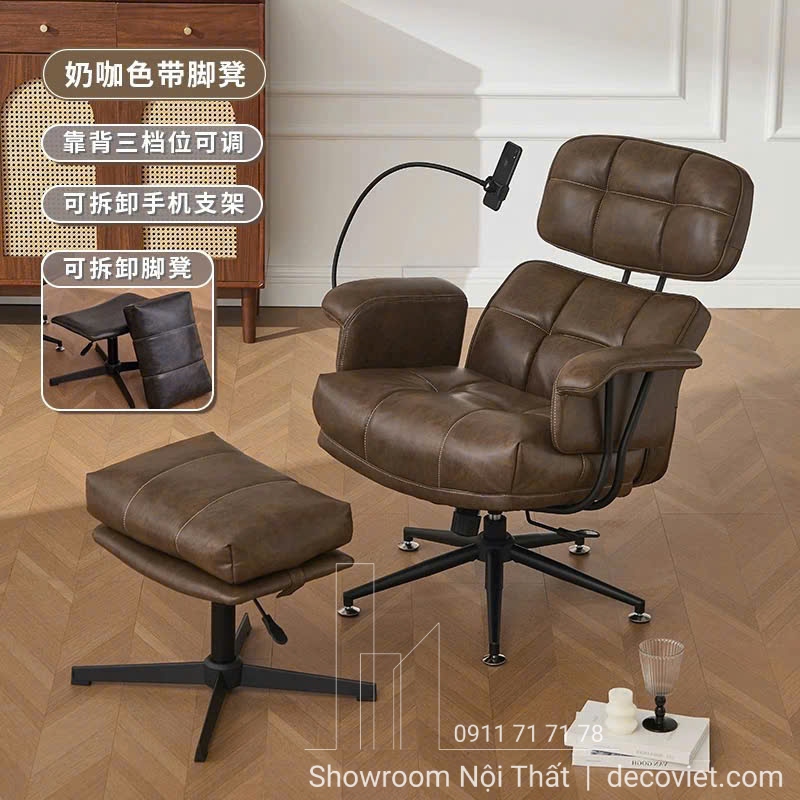 ghế thư giãn có đôn xoay 360 độ bọc da thiết kế hiện đại, thời thượng
