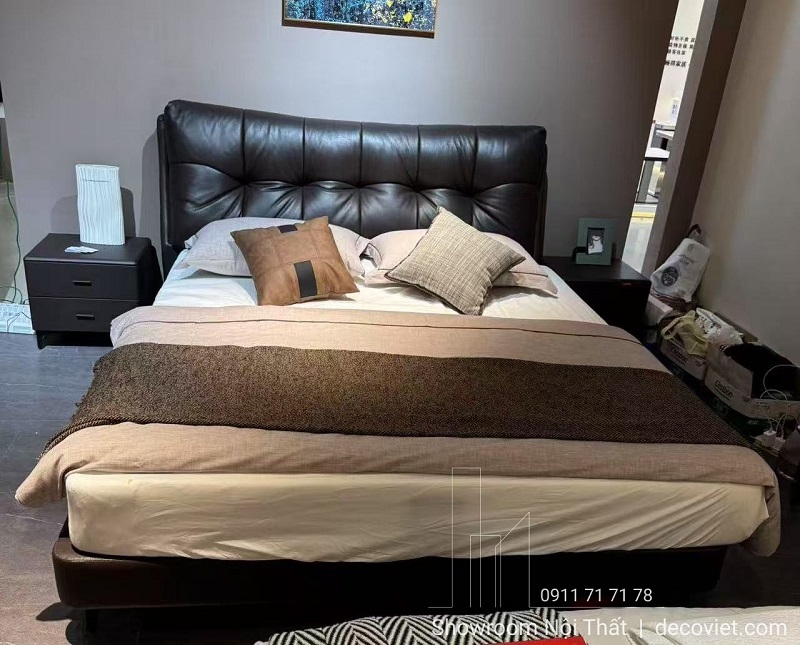 Mẫu giường ngủ bọc da cao cấp màu đen sang trọng