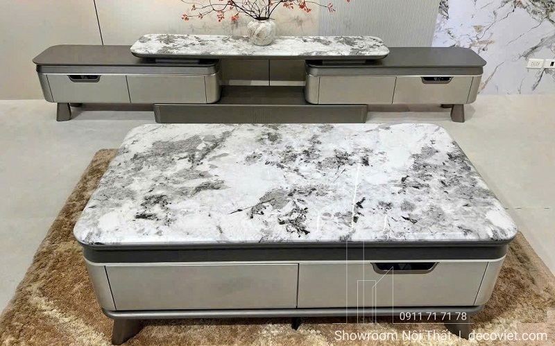 Kệ tivi nhập khẩu mặt đá kết hợp bàn trà đồng bộ 473S
