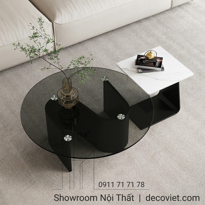 set bàn trà đôi mặt kính hiện đại