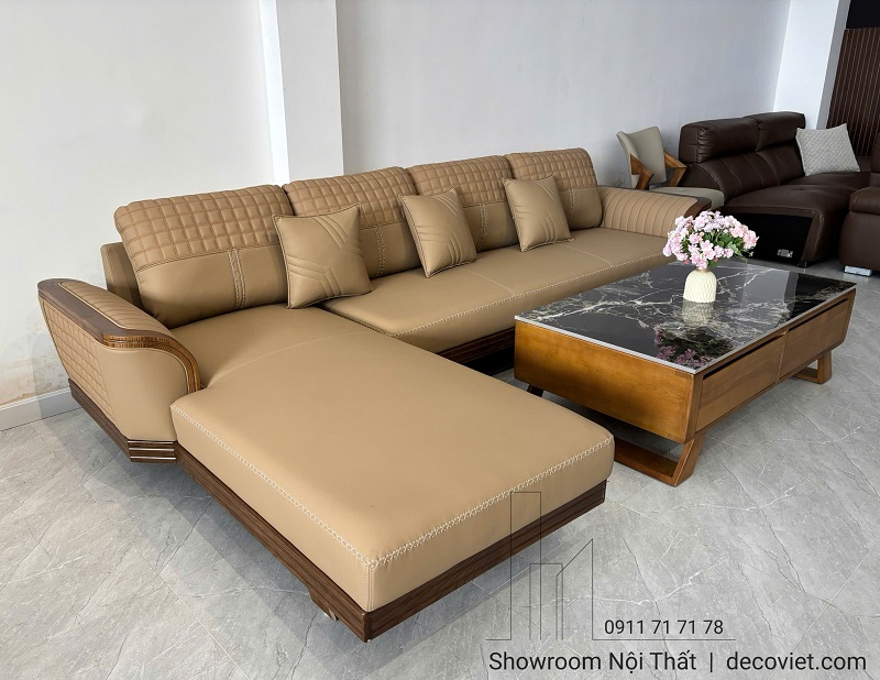 Sofa góc chữ L gỗ ASH bọc da microfiber đẹp sang trọng
