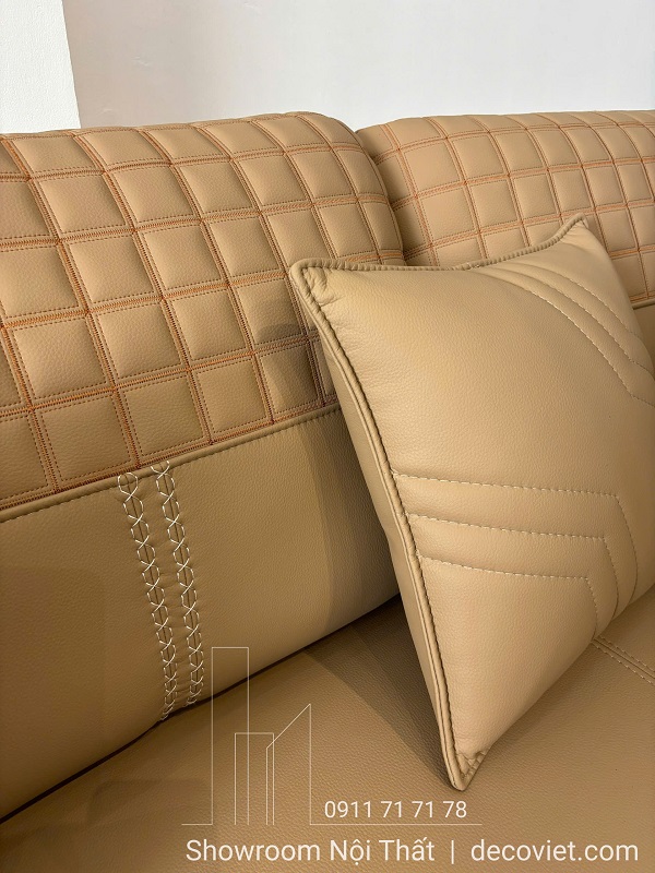 Tựa lưng sofa gỗ bọc da may caro sang trọng