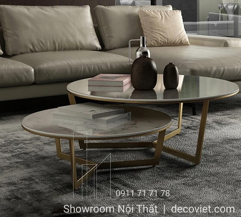 bàn trà đôi mặt đá chân inox