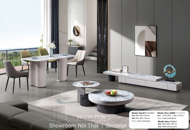 Set bàn trà tròn mặt đá nhập khẩu phong cách hiện đại