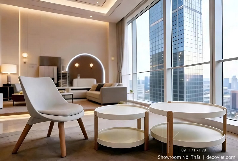 bàn sofa tròn màu trắng khung gỗ đẹp